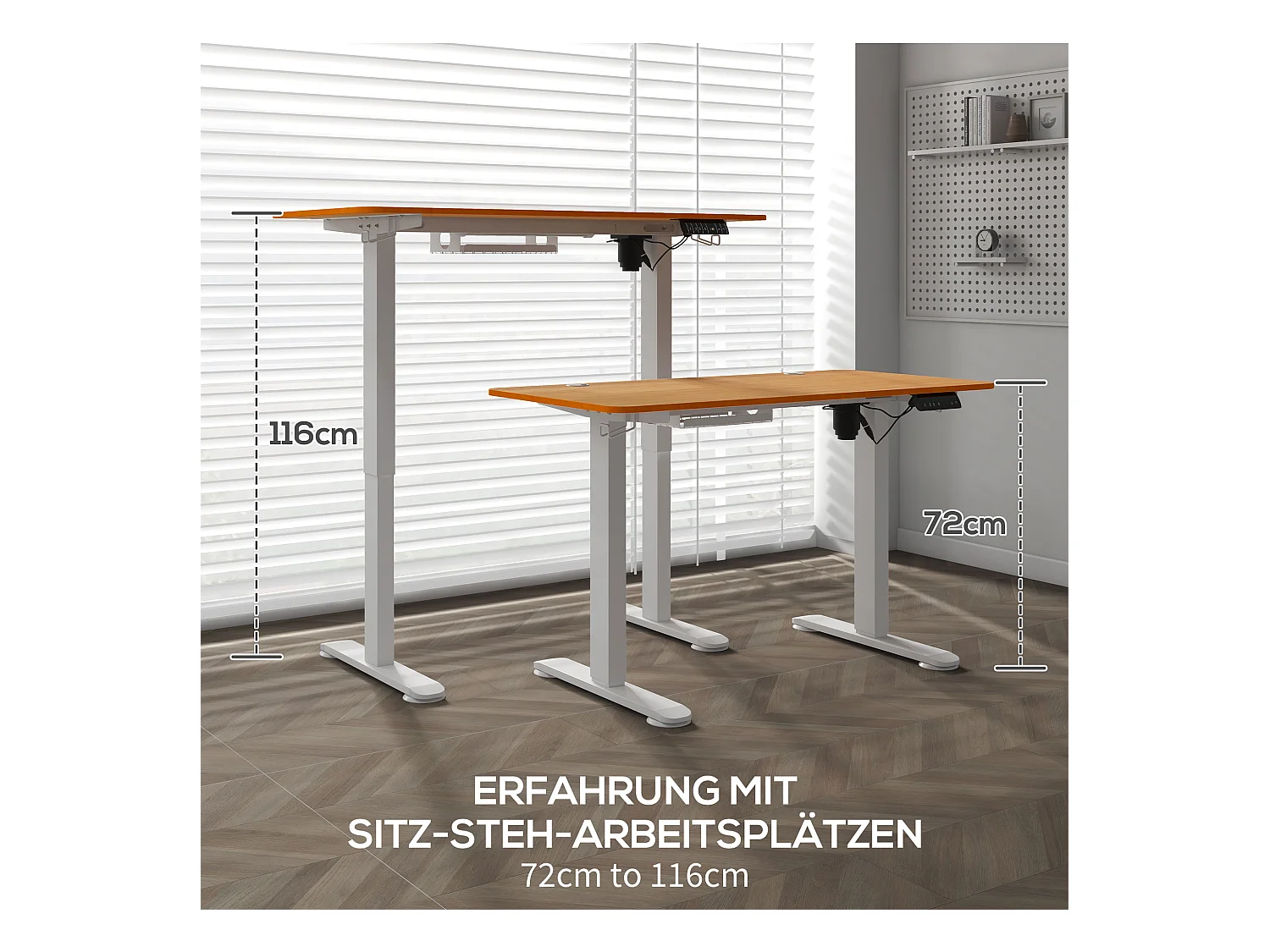 Elektrisch verstelbaar sta-bureau, 120x60 cm, natuurlijk hout, antibotsingssysteem en kabelorganizer (72-116 cm)