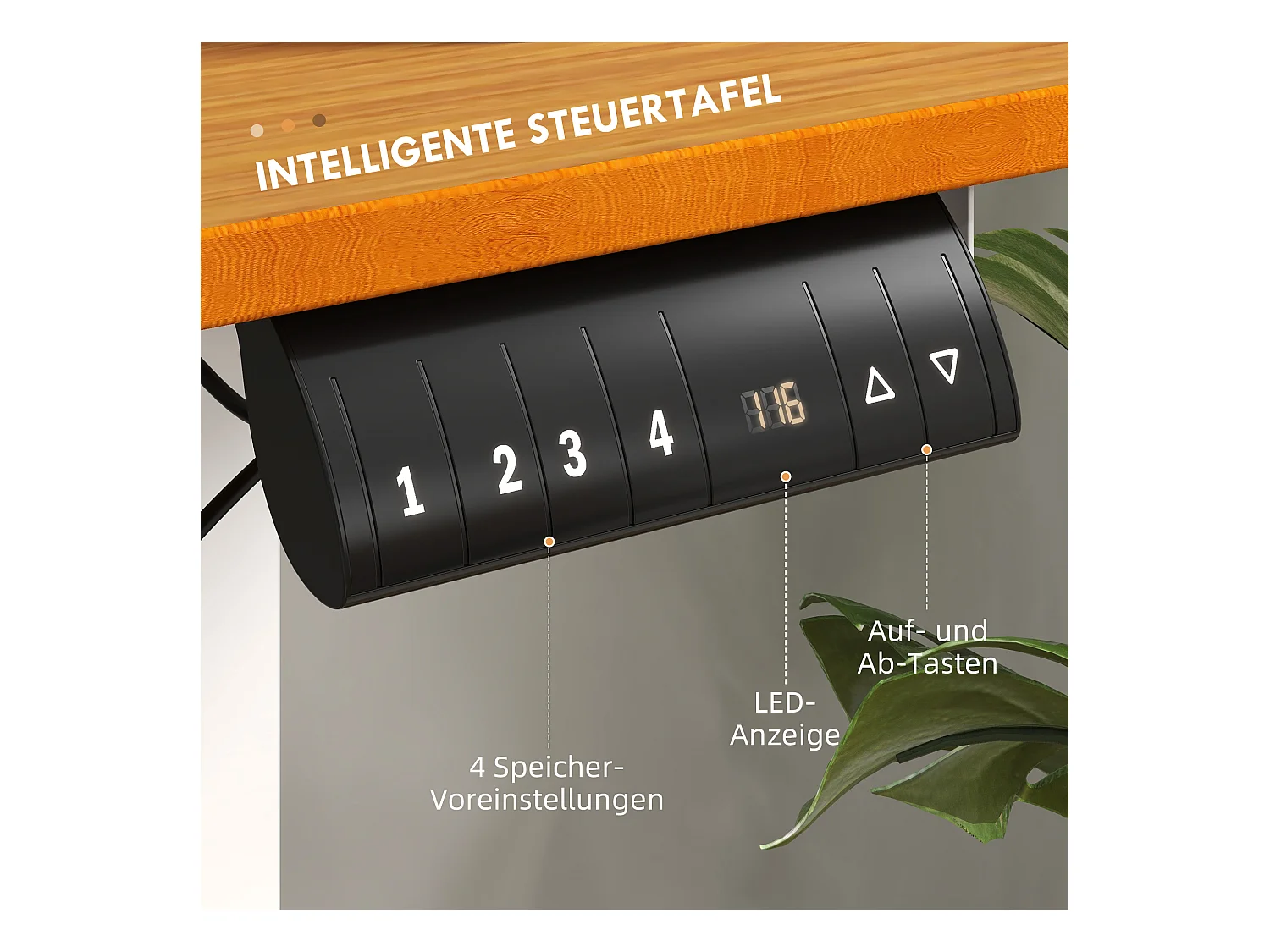 Elektrisch verstelbaar sta-bureau, 120x60 cm, natuurlijk hout, antibotsingssysteem en kabelorganizer (72-116 cm)