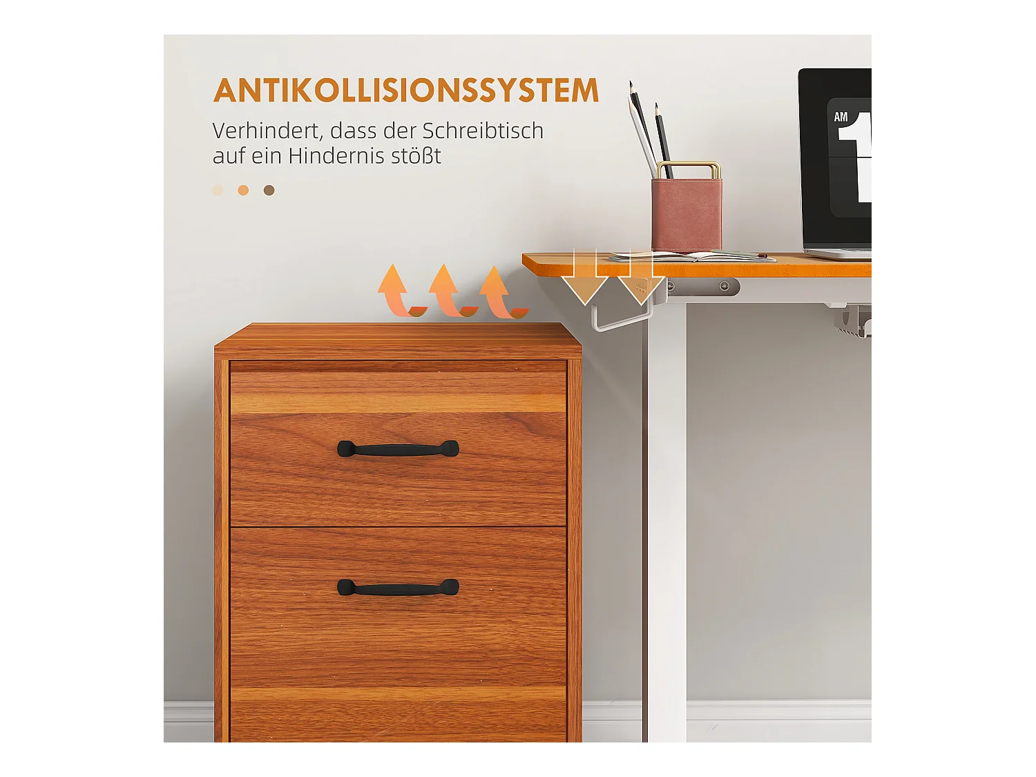 Elektrisch verstelbaar sta-bureau, 120x60 cm, natuurlijk hout, antibotsingssysteem en kabelorganizer (72-116 cm)