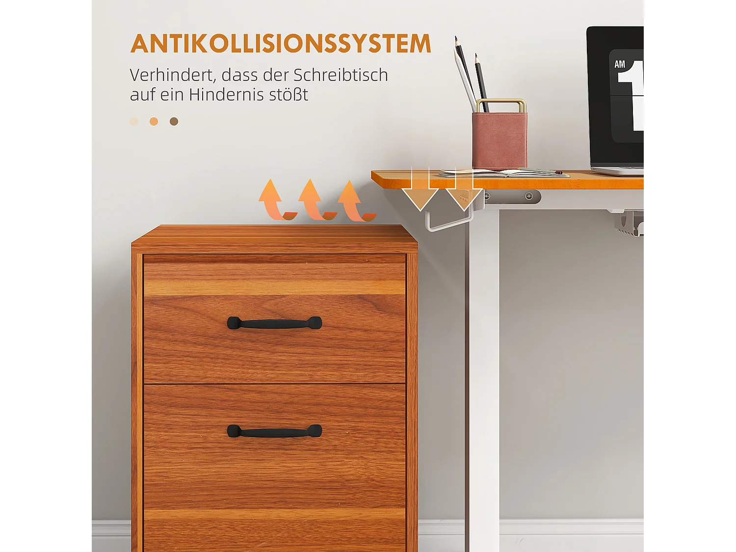 Bureau Debout Électrique Réglable, 120x60 cm, Bois Naturel, Système Anti-Collision et Câble Organisateur (72-116 cm)