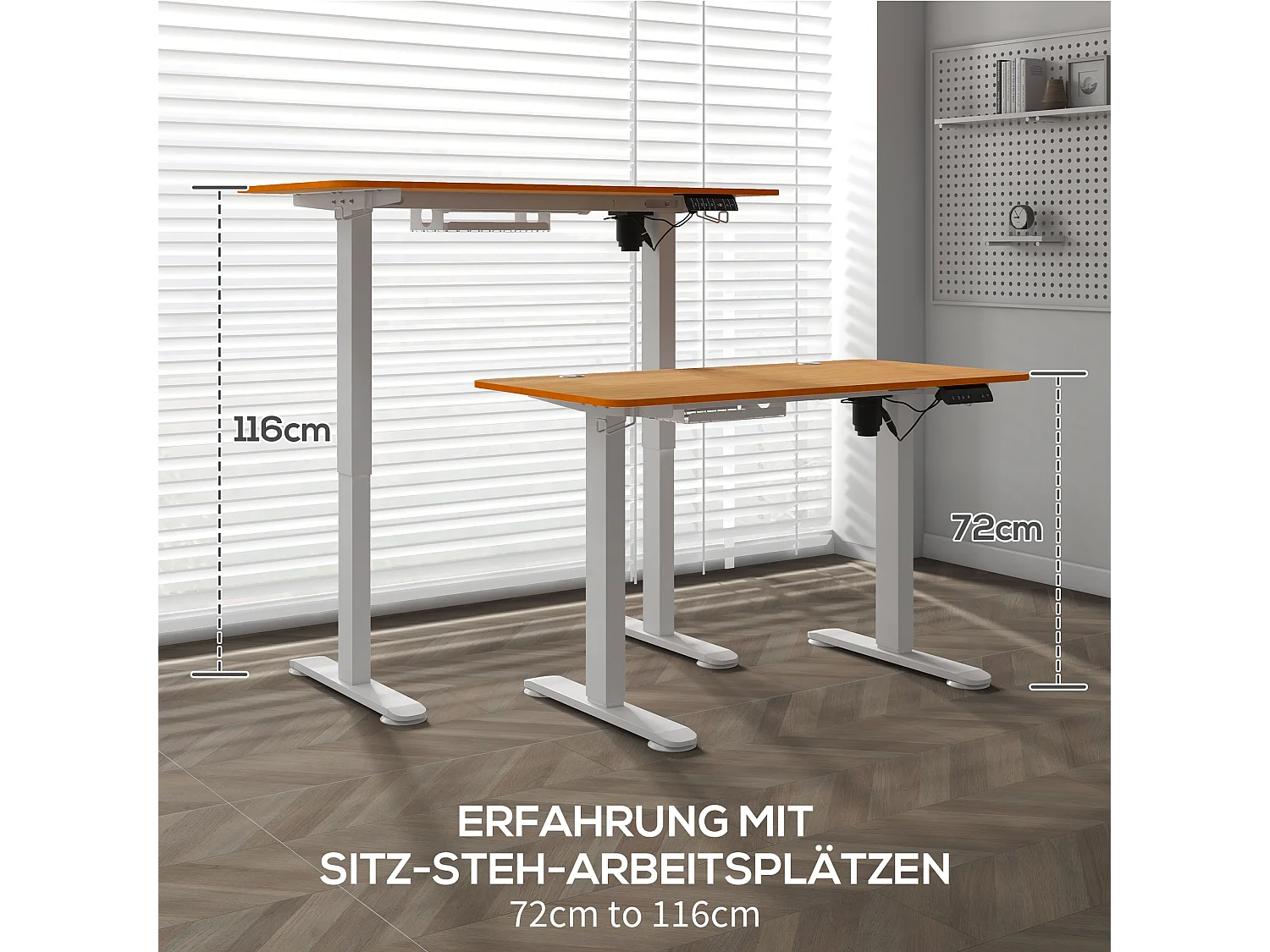Elektrisch verstelbaar sta-bureau, 120x60 cm, natuurlijk hout, antibotsingssysteem en kabelorganizer (72-116 cm)