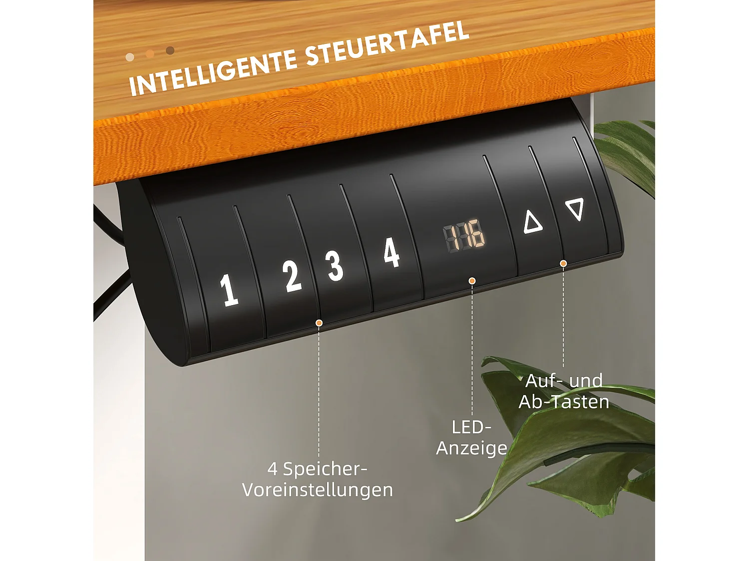 Elektrisch verstelbaar sta-bureau, 120x60 cm, natuurlijk hout, antibotsingssysteem en kabelorganizer (72-116 cm)