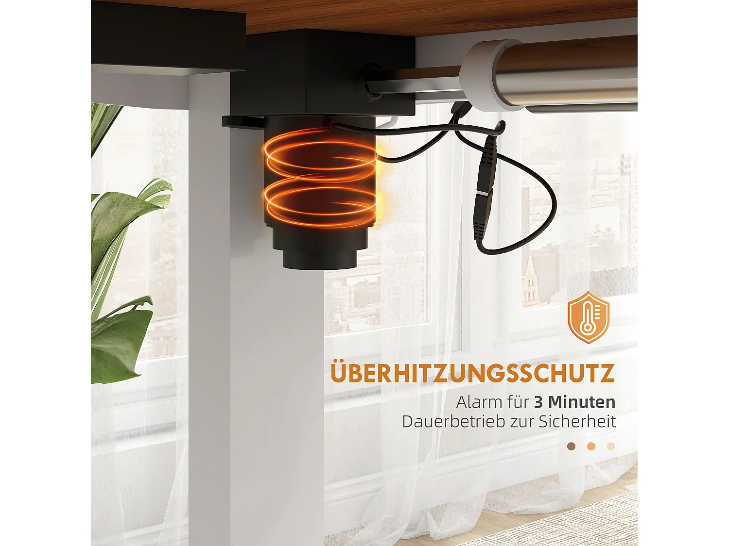 Elektrisch verstelbaar sta-bureau, 120x60 cm, natuurlijk hout, antibotsingssysteem en kabelorganizer (72-116 cm)