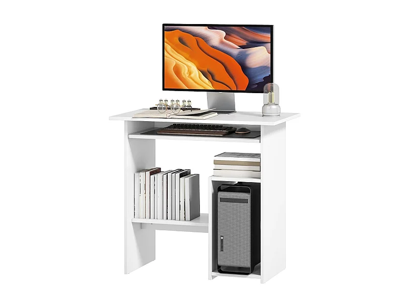 Compact bureau met toetsenbordplank en open opbergruimte, melamine paneel, wit, stevig en functioneel (80x45x75cm)