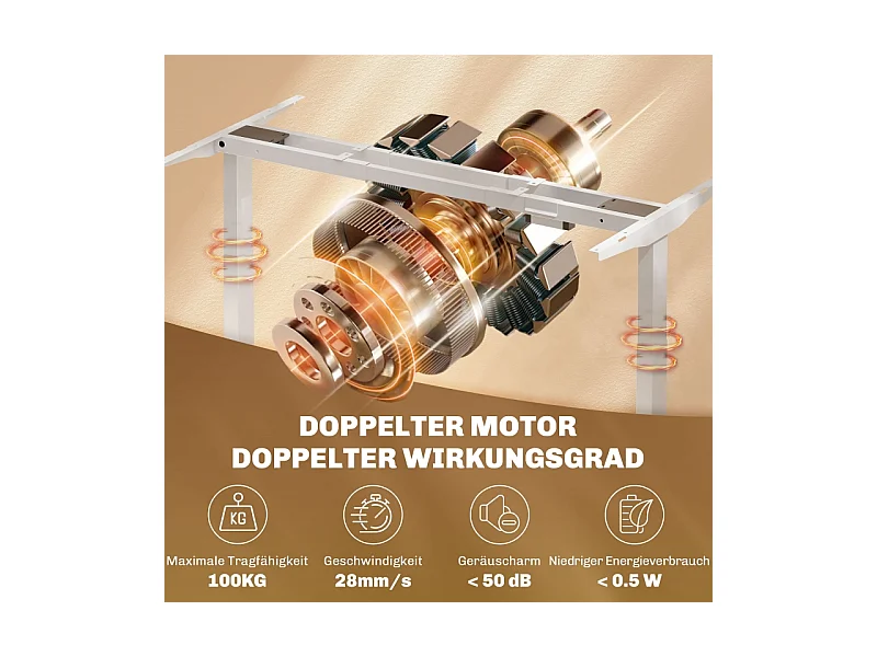 Bureau réglable en hauteur électrique, cadre avec 2 moteurs et commande mémoire, métal, blanc (83x45x118 cm)