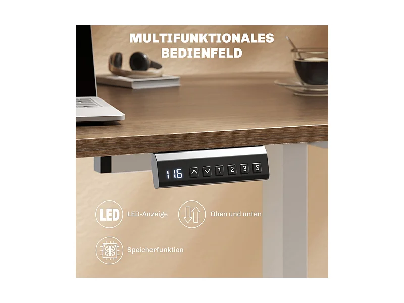 Bureau réglable en hauteur électrique, cadre avec 2 moteurs et commande mémoire, métal, blanc (83x45x118 cm)