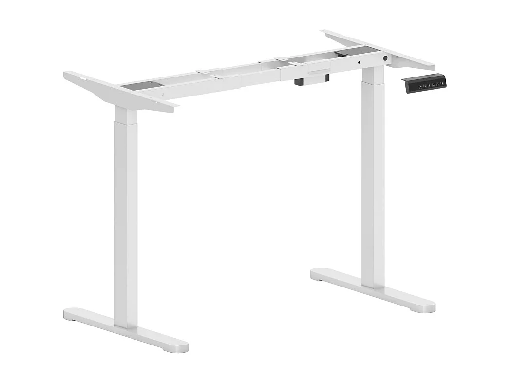 Bureau réglable en hauteur électrique, cadre avec 2 moteurs et commande mémoire, métal, blanc (83x45x118 cm)