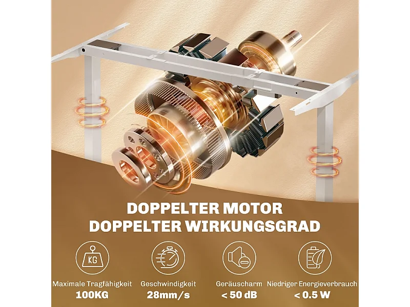 Bureau réglable en hauteur électrique, cadre avec 2 moteurs et commande mémoire, métal, blanc (83x45x118 cm)