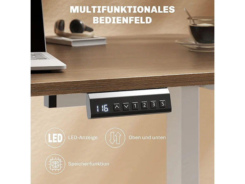 Bureau réglable en hauteur électrique, cadre avec 2 moteurs et commande mémoire, métal, blanc (83x45x118 cm)