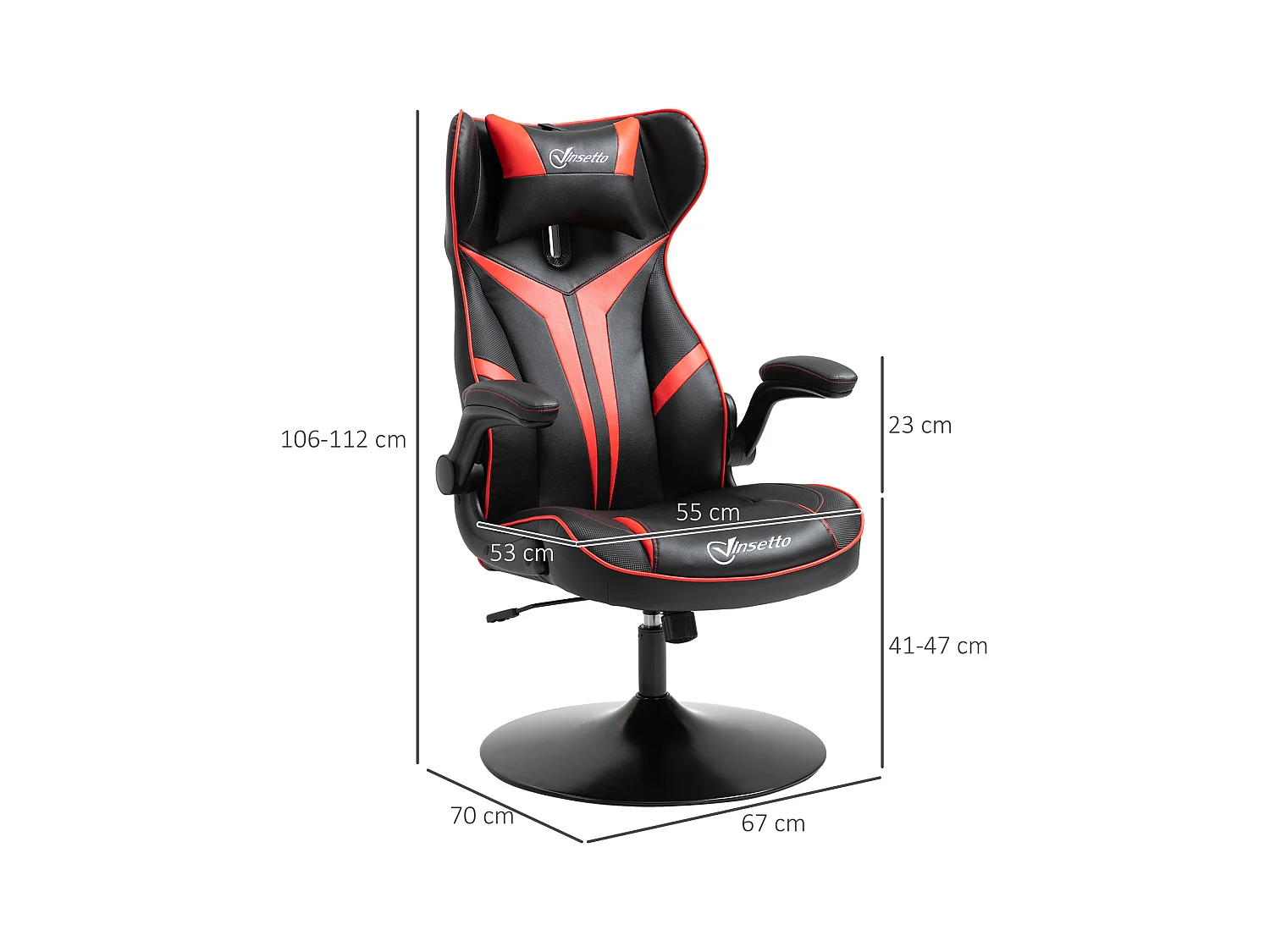 Chaise de gaming ergonomique avec fonction bascule, acier, noir et rouge (67x75x106-112 cm)
