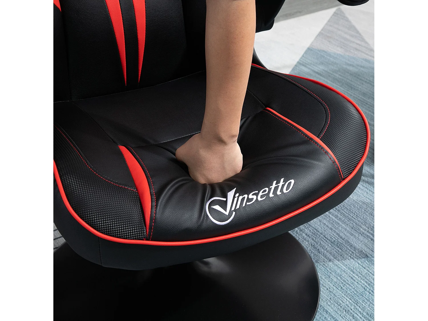 Ergonomische gaming stoel met schommelfunctie, staal, zwart en rood (67x75x106-112 cm)