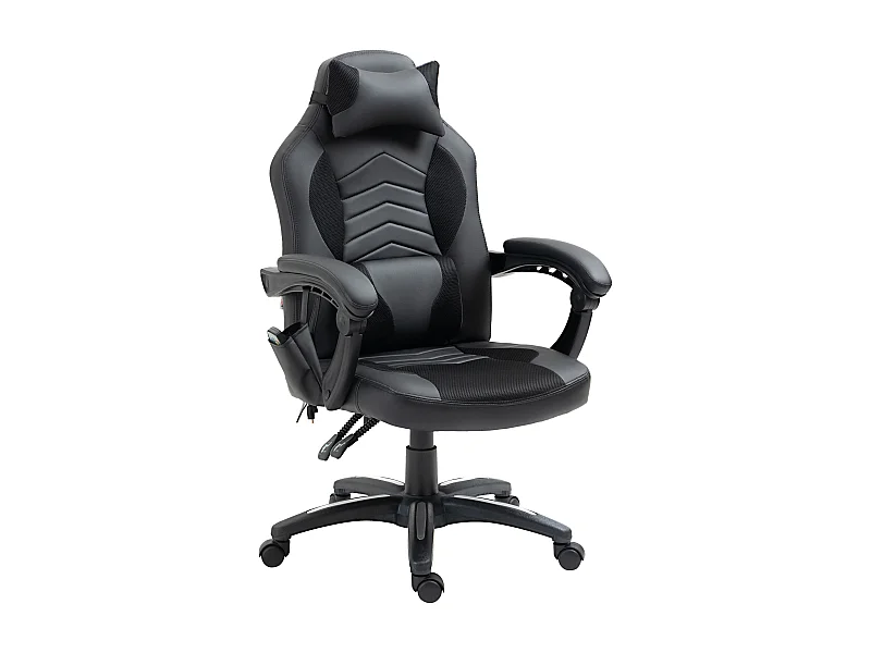 Silla gaming ergonómica con función de calefacción y 6 puntos de vibración, piel sintética, color negro (68x69x108-117 cm)