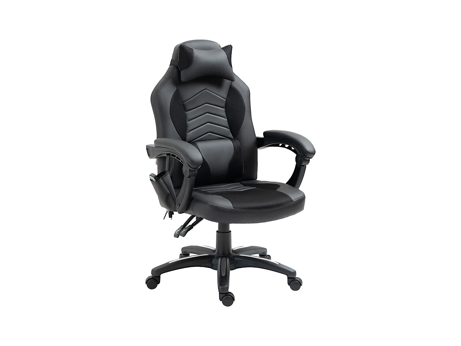 Fauteuil de gaming ergonomique avec fonction chauffante et 6 points de vibration, cuir synthétique, noir (68x69x108-117 cm)