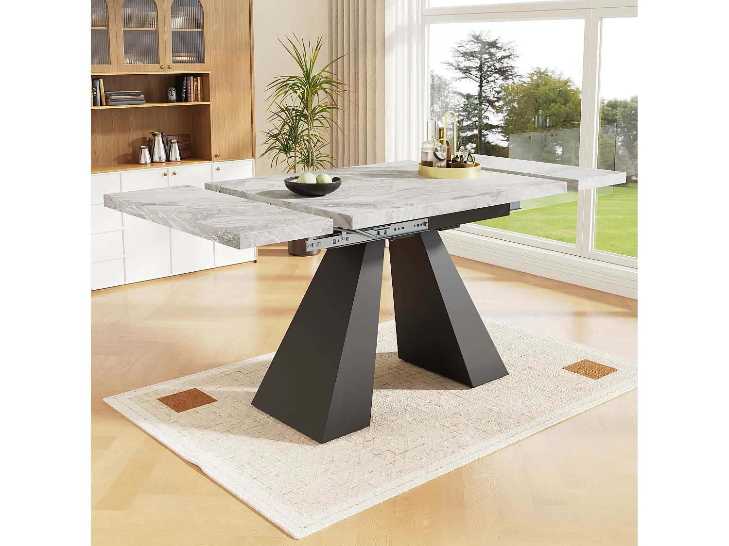 Table à manger extensible (99-159x74cm), design moderne, MDF, noir et gris (99-159x74x77 cm)