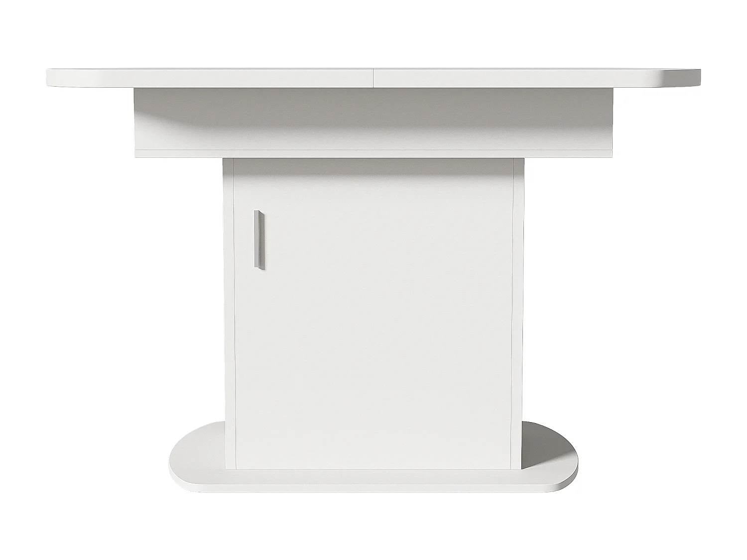 Table à Manger Extensible Ovale, avec rangement, design moderne, panneau de particules, blanc et argent, (L110/130xW70xH75 cm)