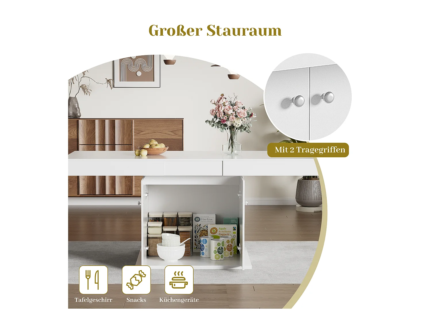 Uitschuifbare eettafel met opbergruimte, automatische functie, spaanplaat, wit, (140/180x80x76 cm)