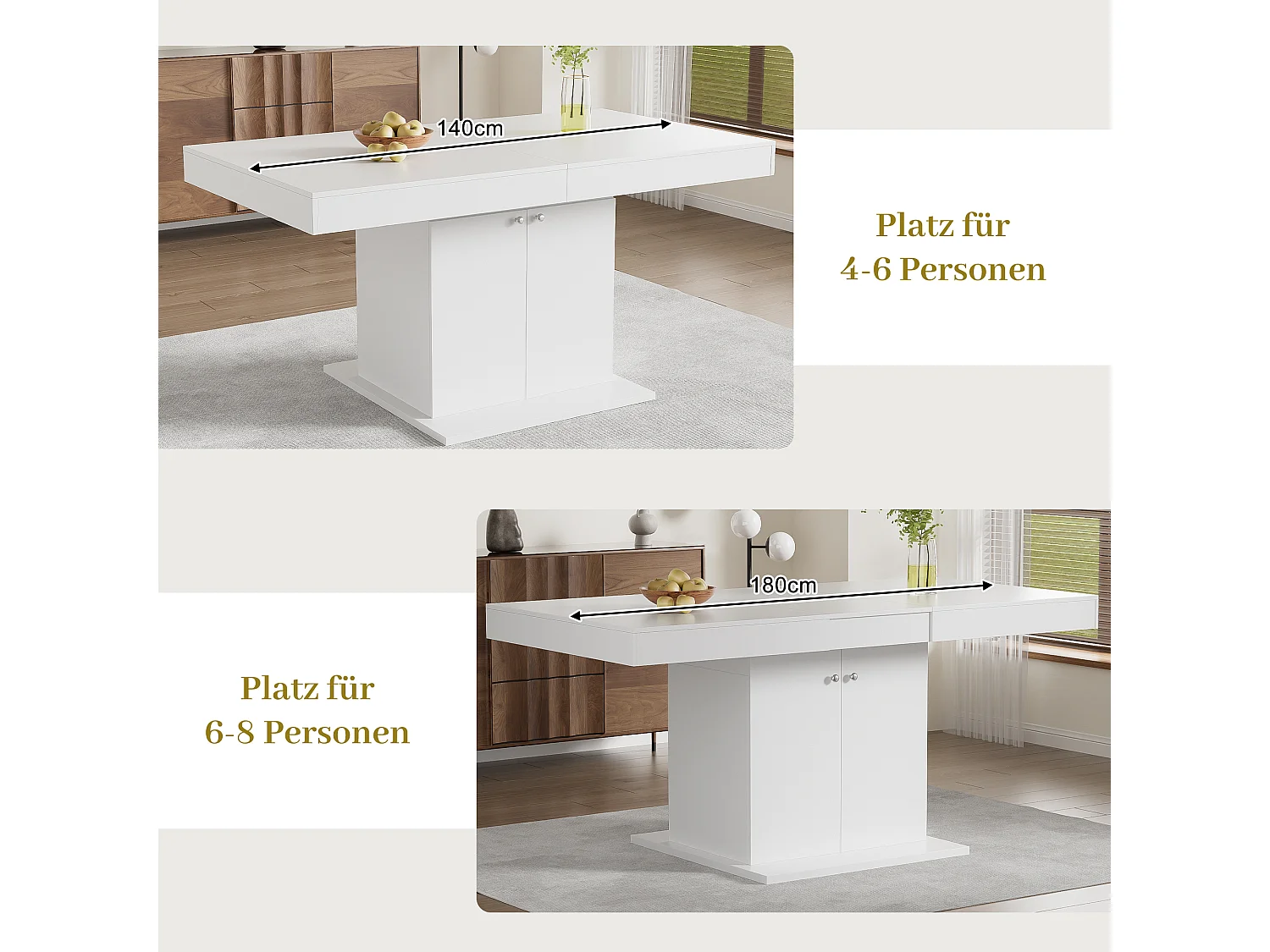 Table à manger extensible avec rangement, fonction automatique, Bois aggloméré, Blanc, (140/180x80x76 cm)