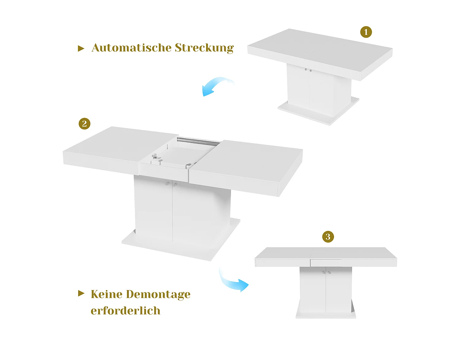 Table à manger extensible avec rangement, fonction automatique, Bois aggloméré, Blanc, (140/180x80x76 cm)