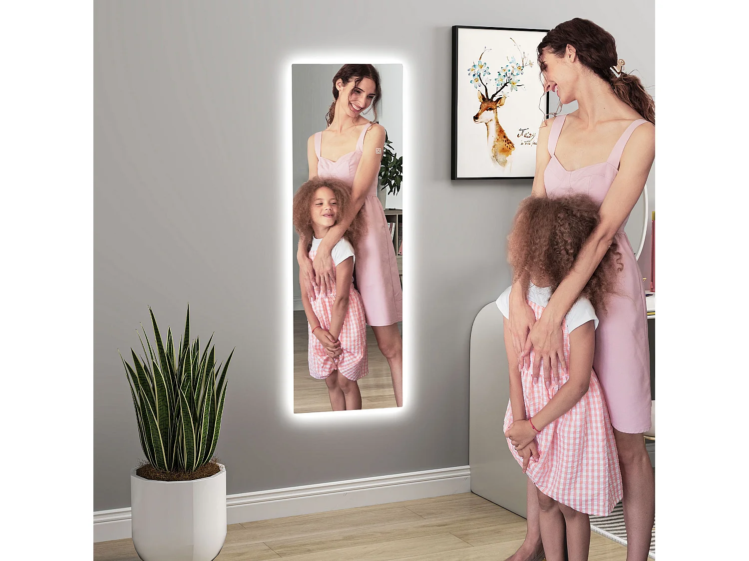 Miroir sur pied LED avec contrôle tactile, sans cadre, verre trempé, transparent (40x3x120cm)