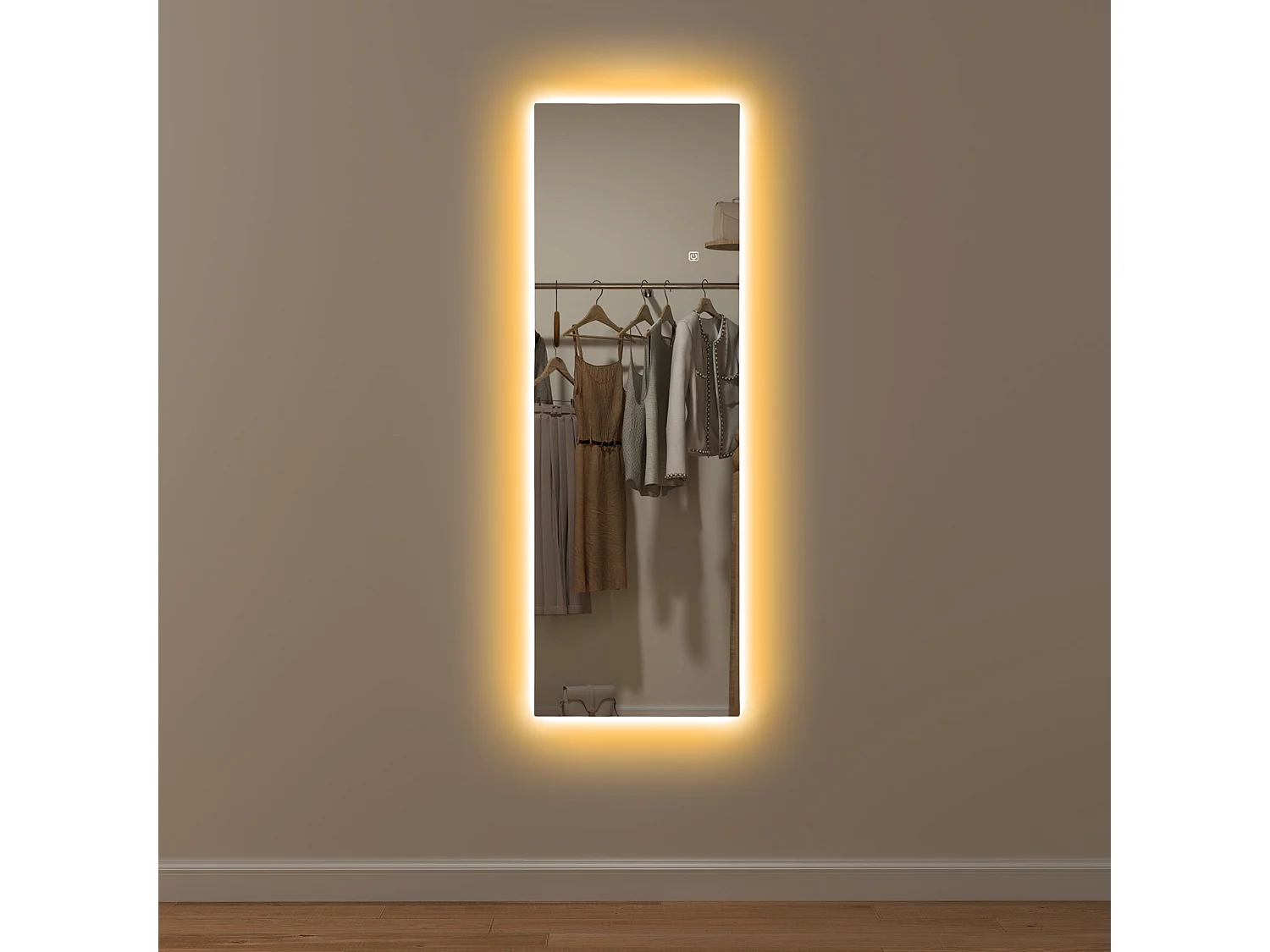 Miroir sur pied LED avec contrôle tactile, sans cadre, verre trempé, transparent (40x3x120cm)