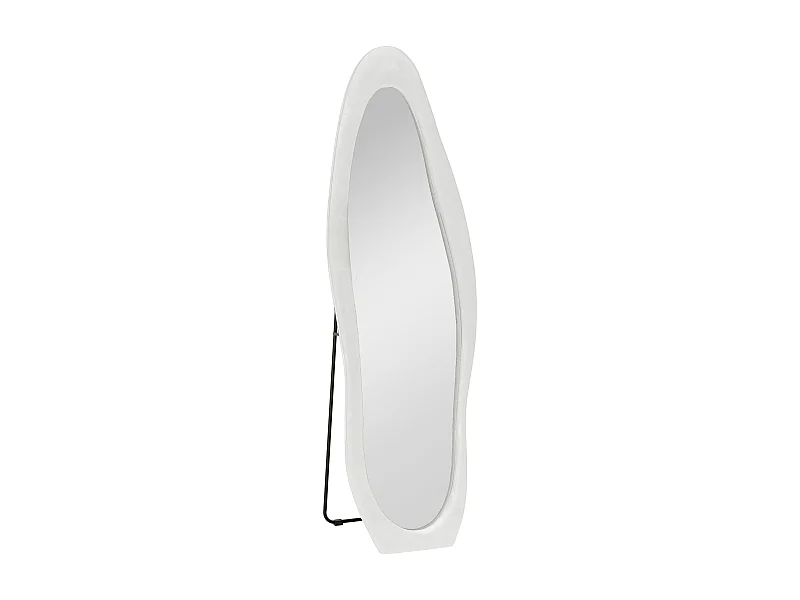 Miroir corporel sur pied, design ondulé, verre, blanc, (50x4x160 cm)