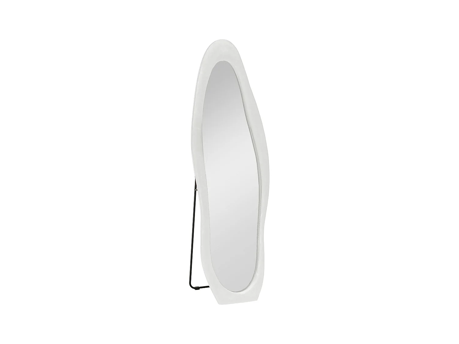 Miroir corporel sur pied, design ondulé, verre, blanc, (50x4x160 cm)