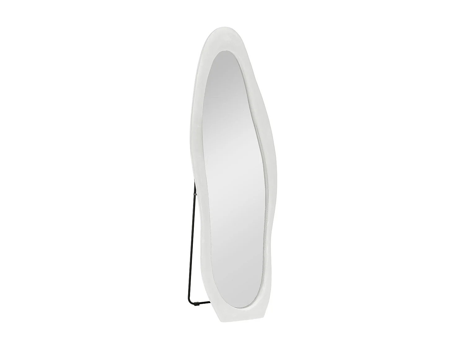 Miroir corporel sur pied, design ondulé, verre, blanc, (50x4x160 cm)