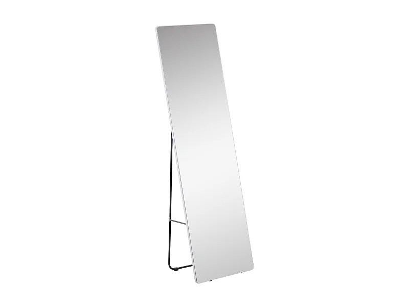 Spiegel op ware grootte, aluminium frame, zilver, zwarte standaard, modern design (45x37x158,5cm)