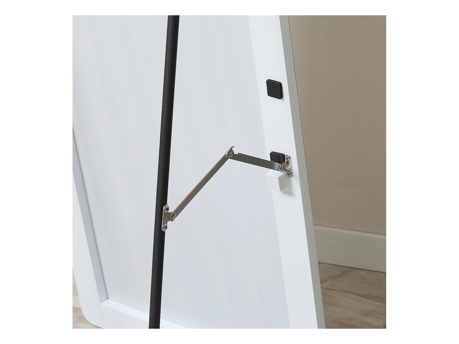 Miroir pleine longueur, cadre aluminium, argenté, support noir, design moderne (45x37x158.5cm)