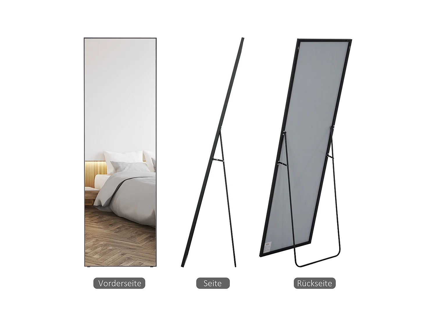 Miroir sur pied, cadre aluminium noir, polyvalent, design épuré (50x2x161.5cm)