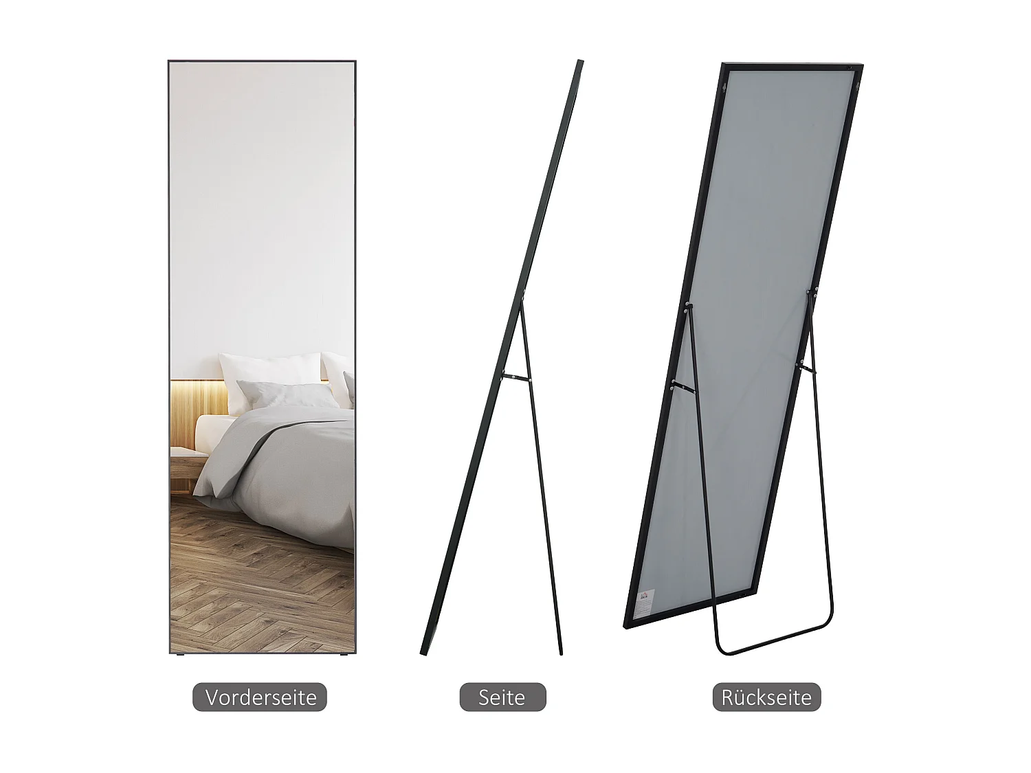 Miroir sur pied, cadre aluminium noir, polyvalent, design épuré (50x2x161.5cm)