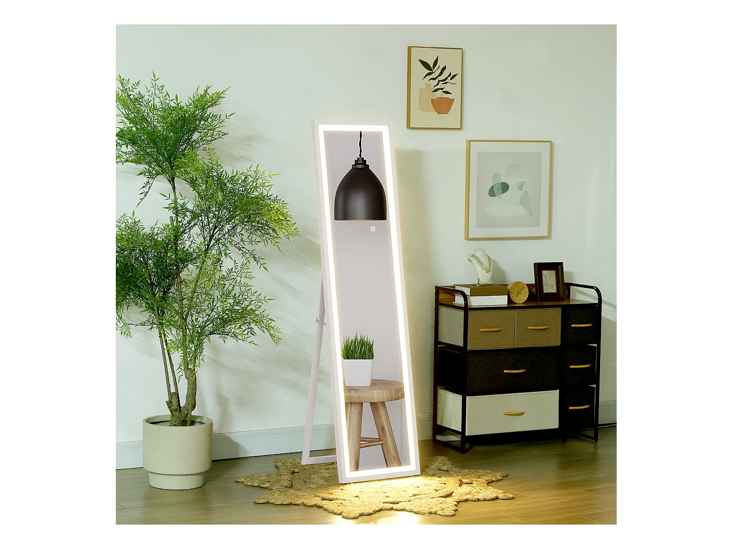 Miroir complet avec éclairage LED, verre incassable, blanc (40x5x160 cm)