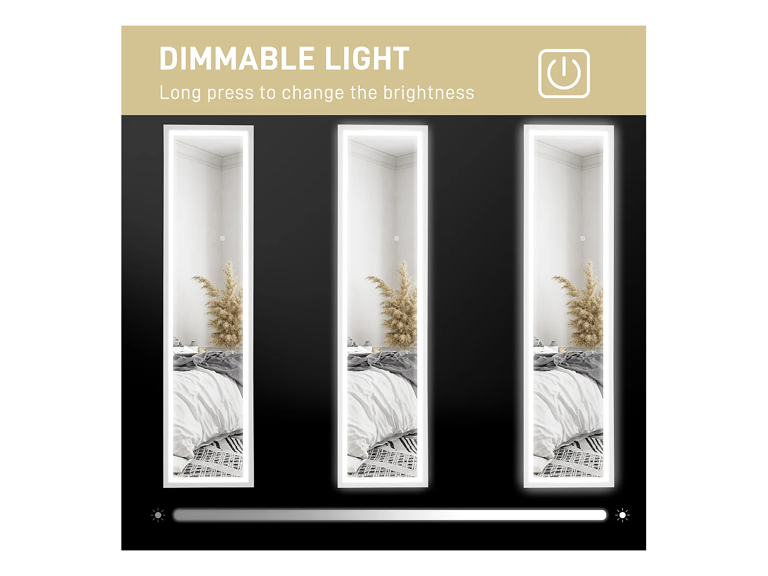 Miroir complet avec éclairage LED, verre incassable, blanc (40x5x160 cm)