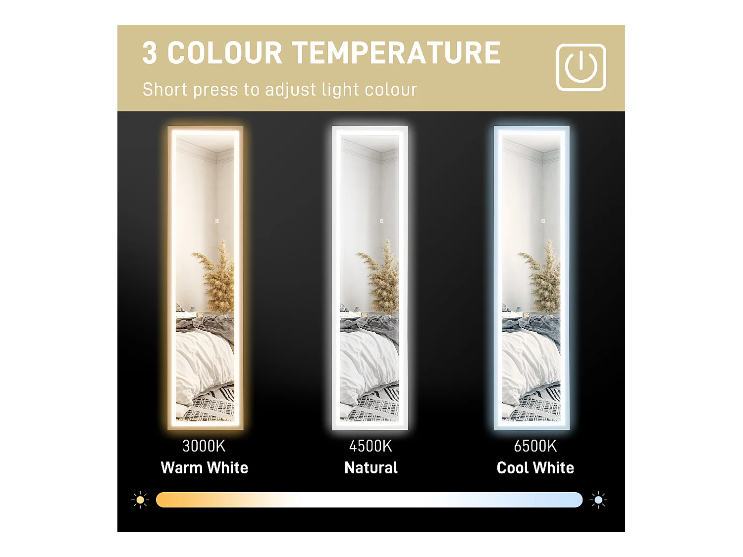 Miroir complet avec éclairage LED, verre incassable, blanc (40x5x160 cm)