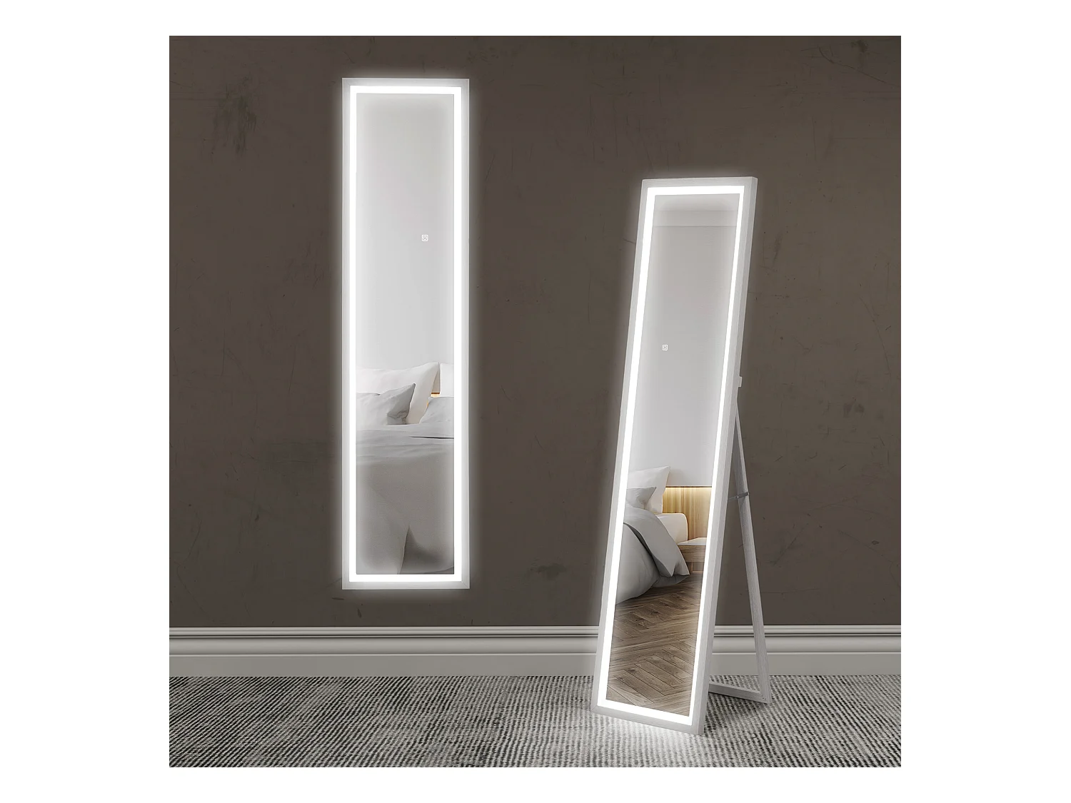 Miroir complet avec éclairage LED, verre incassable, blanc (40x5x160 cm)