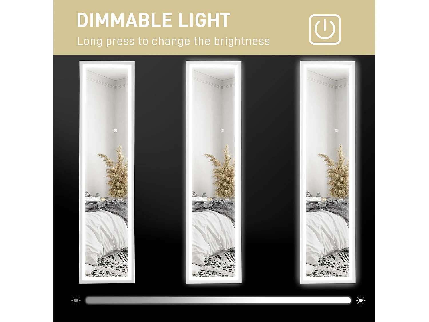 Specchio completo con illuminazione a LED, vetro infrangibile, bianco (40x5x160 cm)