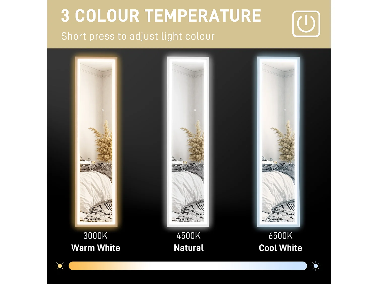 Specchio completo con illuminazione a LED, vetro infrangibile, bianco (40x5x160 cm)