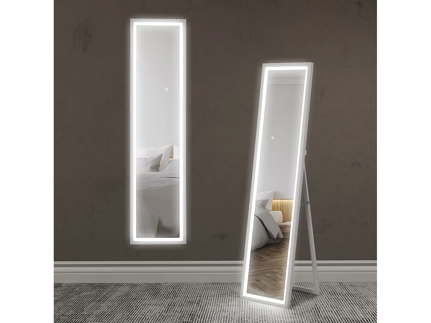 Specchio completo con illuminazione a LED, vetro infrangibile, bianco (40x5x160 cm)