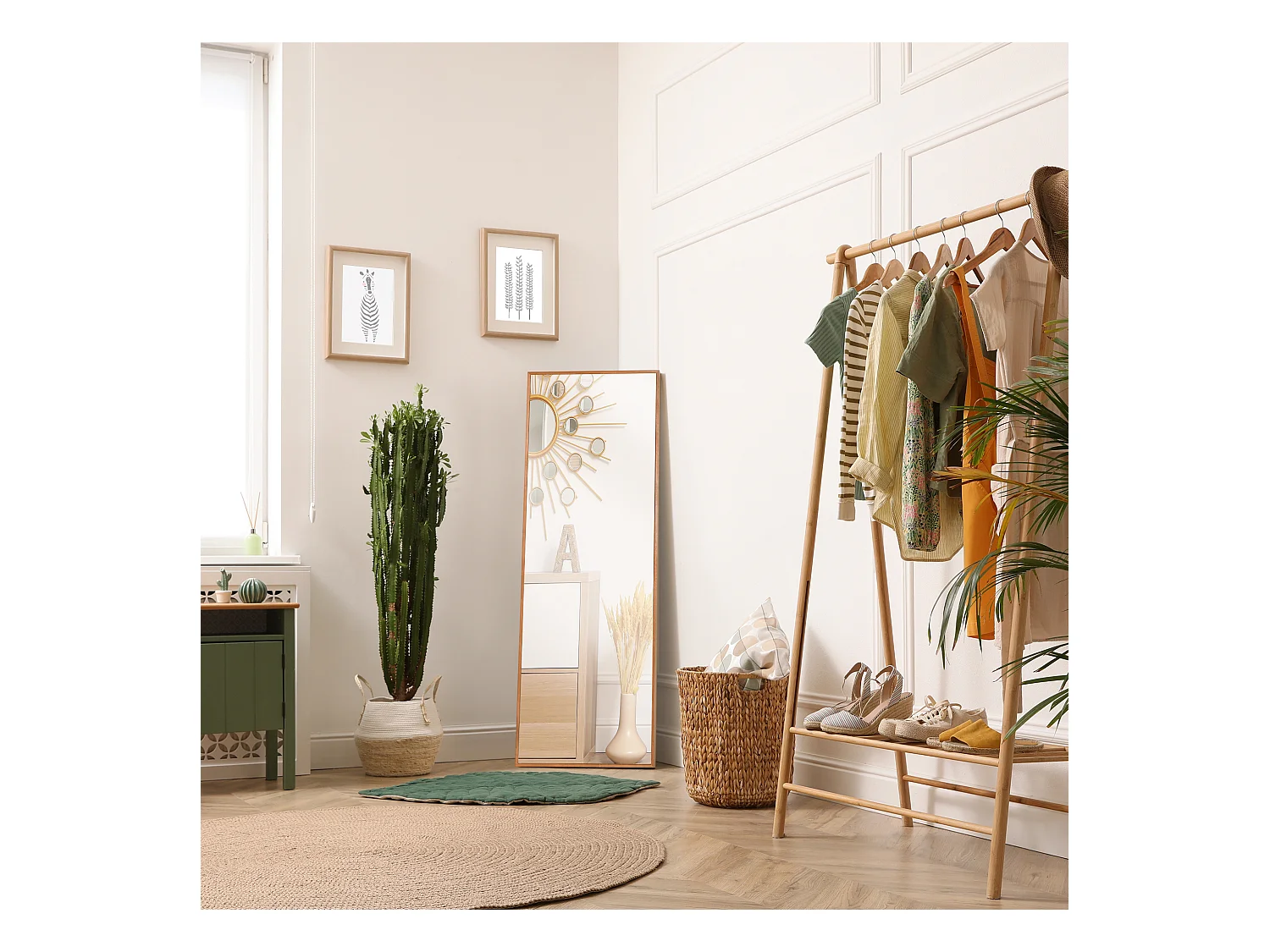 Miroir plein pied, cadre en bois naturel, design moderne, 125x45 cm