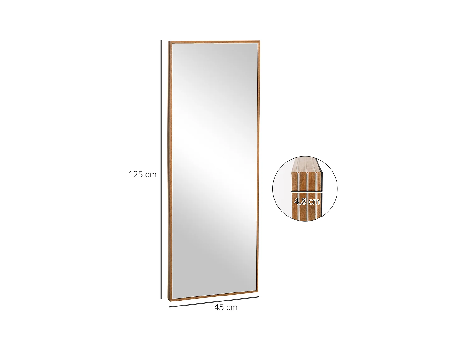 Miroir plein pied, cadre en bois naturel, design moderne, 125x45 cm