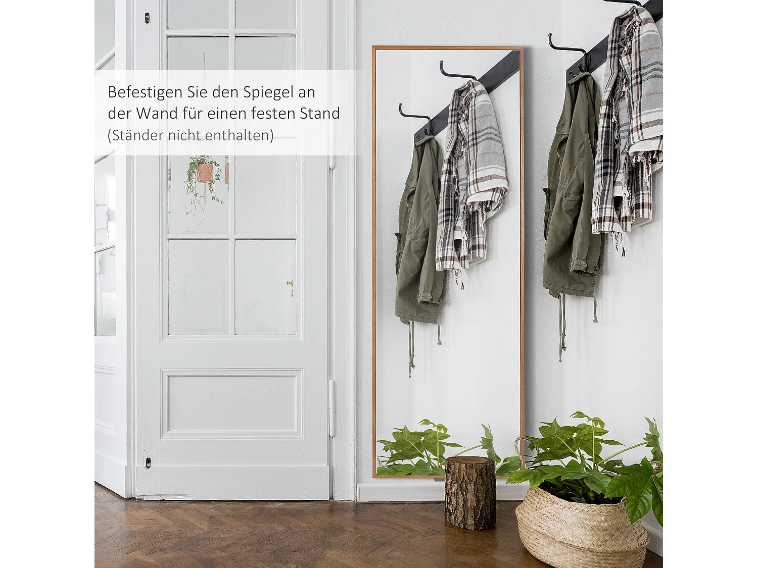 Miroir plein pied, cadre en bois naturel, design moderne, 125x45 cm