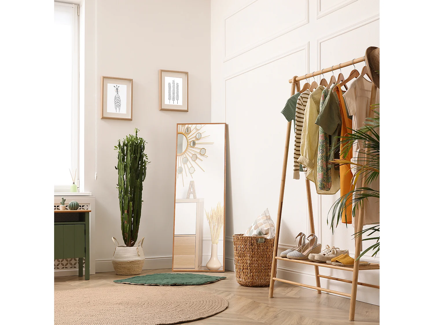 Miroir plein pied, cadre en bois naturel, design moderne, 125x45 cm