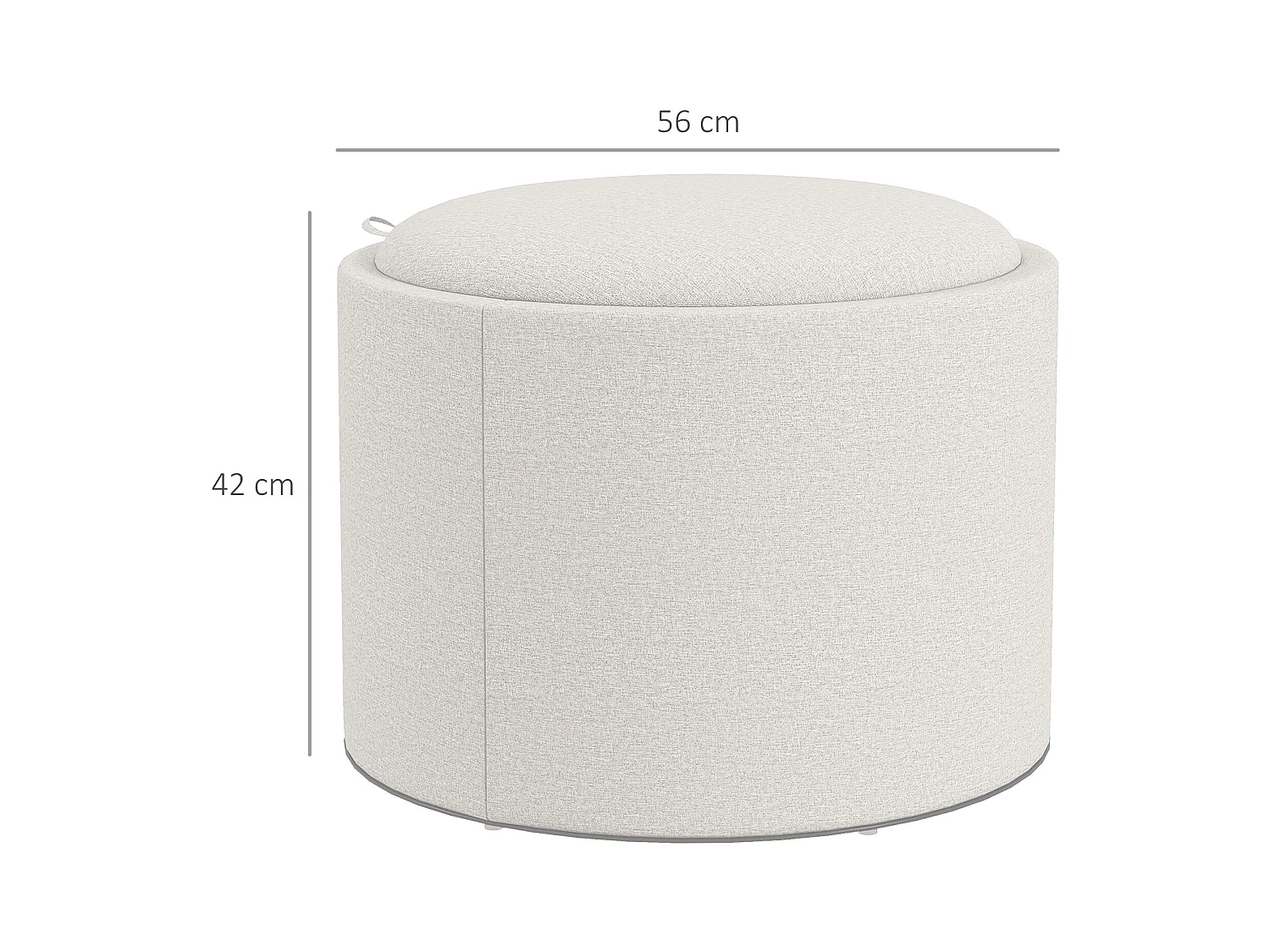 Pouf Rembourré Rond, Avec Rangement, Tissu Lin, Crème (56x56x42 cm)