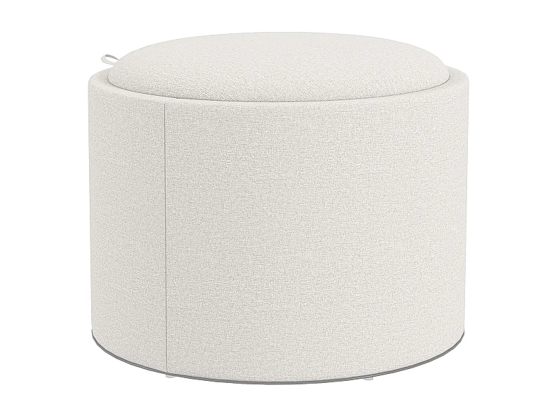 Pouf Rembourré Rond, Avec Rangement, Tissu Lin, Crème (56x56x42 cm)