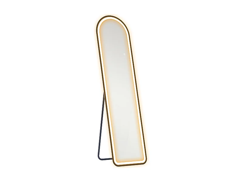 Miroir sur pied pleine longueur avec éclairage LED, 3 teintes, verre trempé, noir (150x40x3cm)