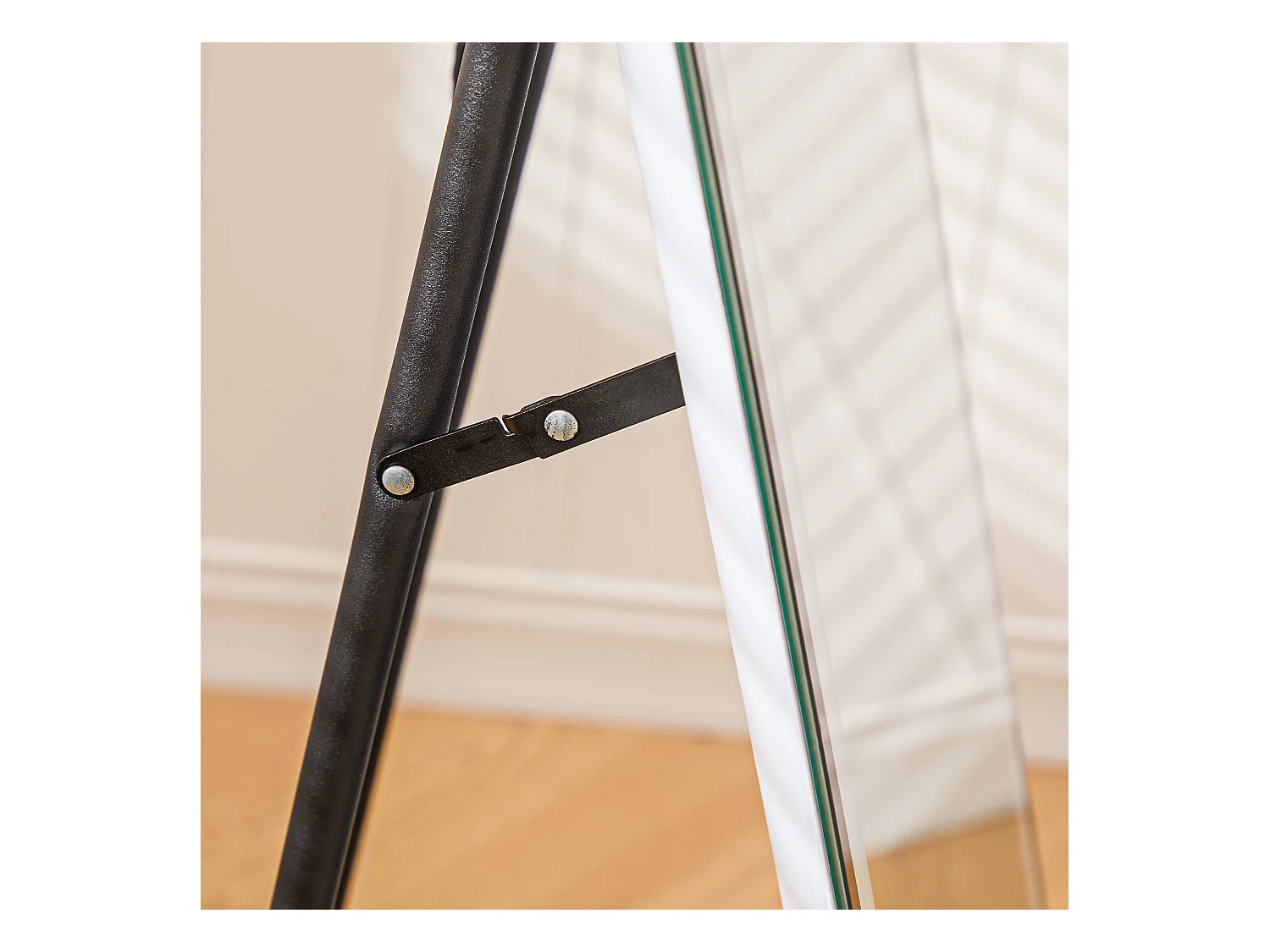 Miroir sur pied pleine longueur avec éclairage LED, 3 teintes, verre trempé, noir (150x40x3cm)