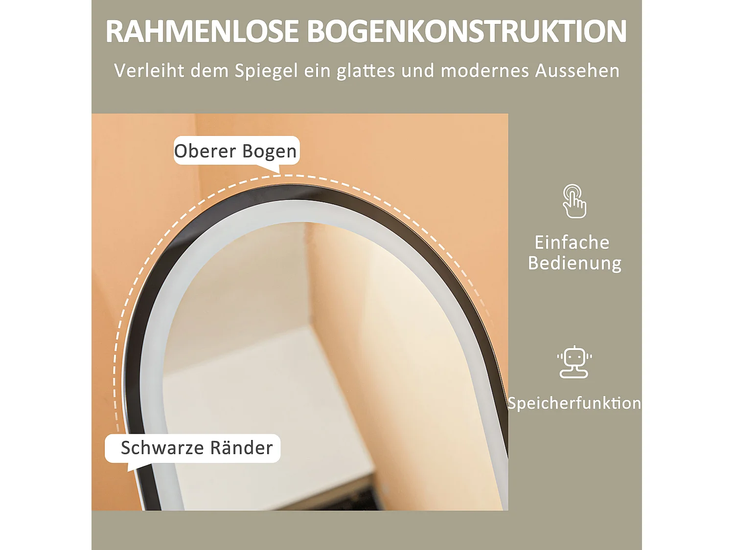 Specchio da terra a figura intera con illuminazione a LED, 3 paralumi, vetro temperato, nero (150x40x3cm)