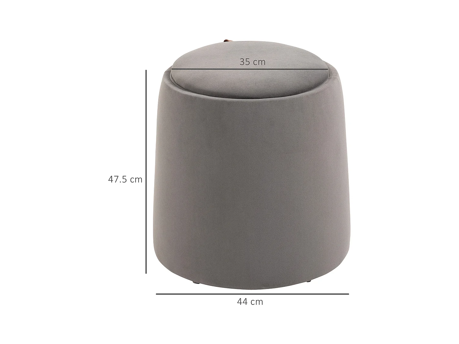 Pouf ottomane 2-en-1 avec rangement, couvercle amovible, velours gris foncé (44x44x47.5cm)