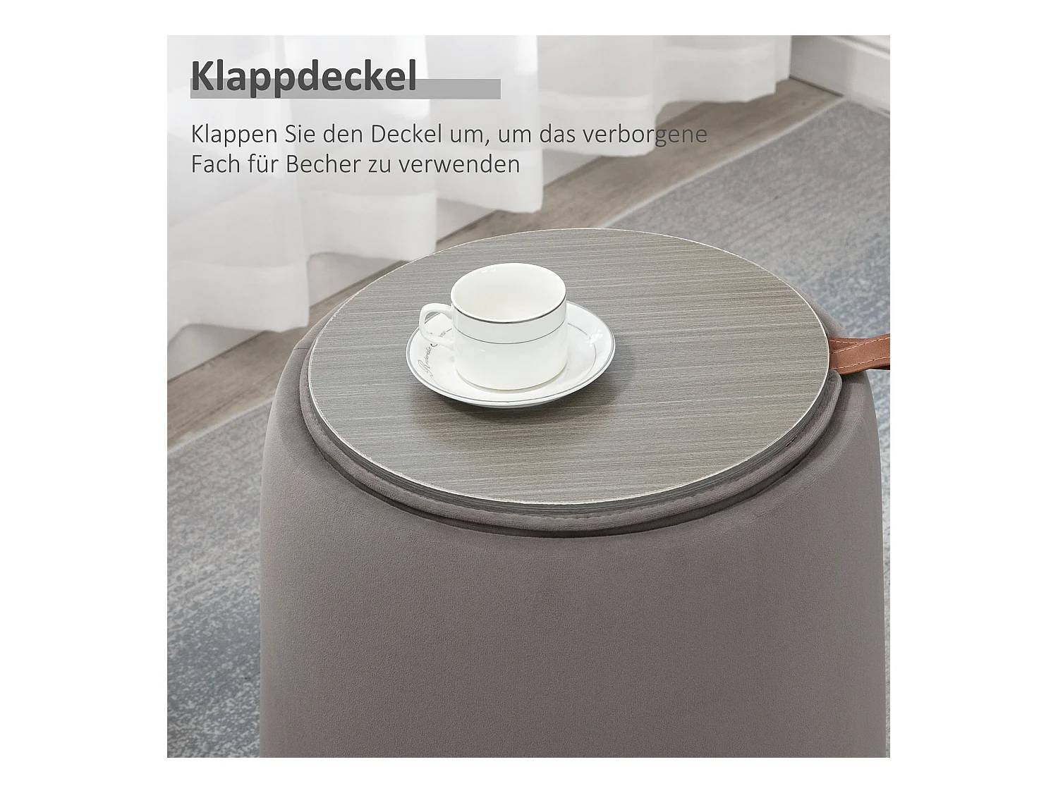 Pouf ottomane 2-en-1 avec rangement, couvercle amovible, velours gris foncé (44x44x47.5cm)