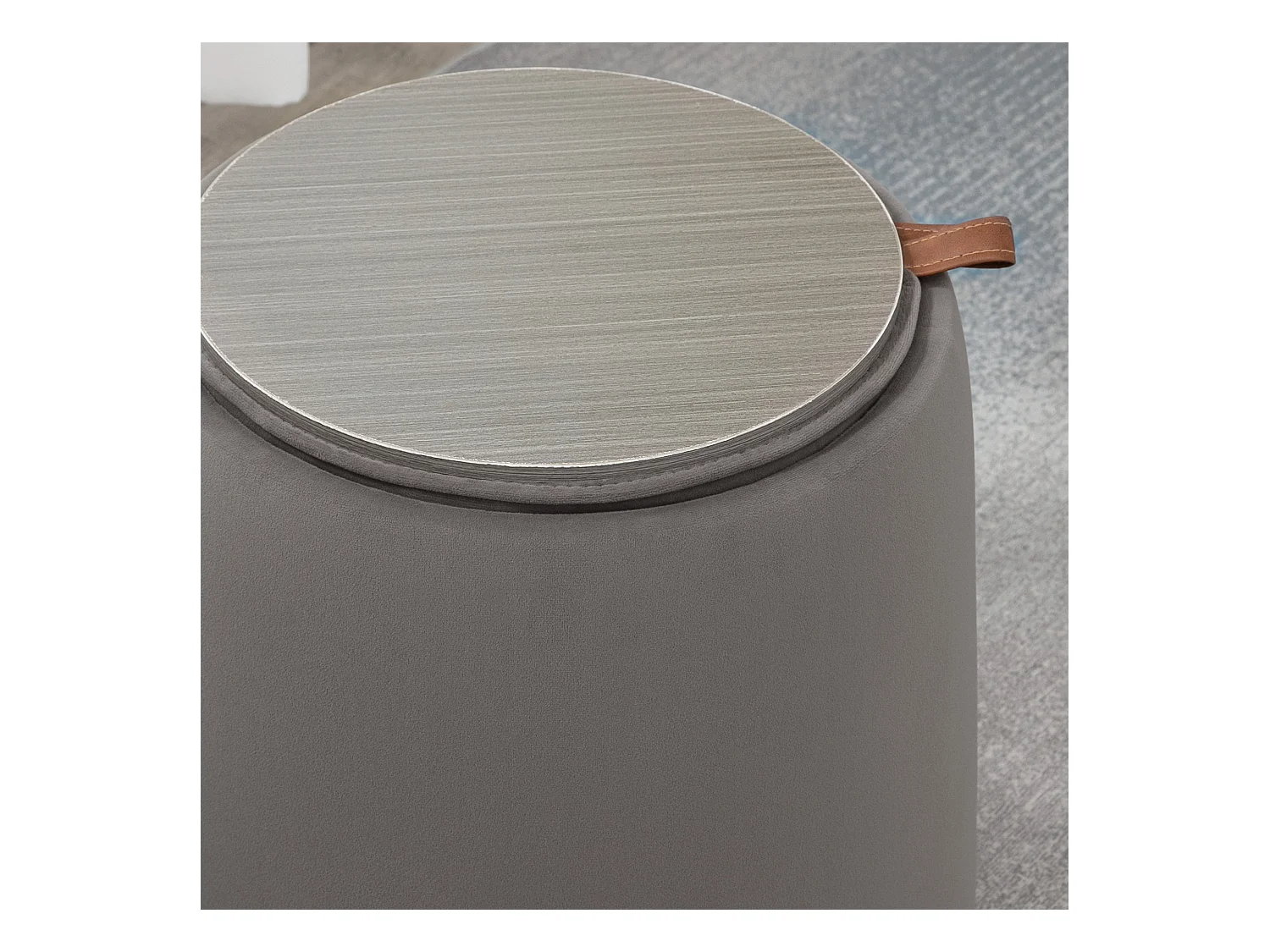 Pouf ottomane 2-en-1 avec rangement, couvercle amovible, velours gris foncé (44x44x47.5cm)